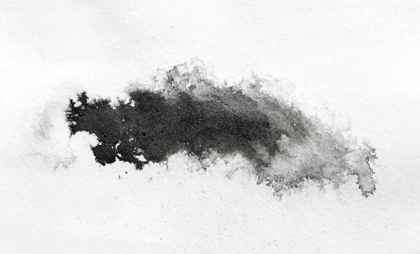 abstract black splashes on white watercolor paper. monochrome image - Photo, Image
