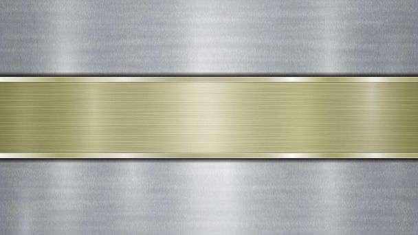 Contexto composto por uma superfície metálica brilhante prateada e uma placa dourada polida horizontal localizada centralmente, com uma textura metálica, clarões e bordas polidas
 - Vetor, Imagem
