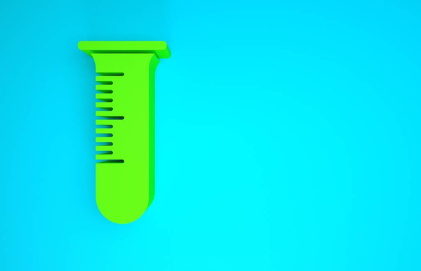 Groene reageerbuis en kolf pictogram geïsoleerd op blauwe achtergrond. Chemische laboratoriumtest. Glaswerk voor laboratoria. Minimalisme concept. 3d illustratie 3D renderen - Foto, afbeelding