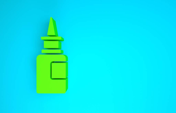 Zelená láhev nosní sprej ikona izolované na modrém pozadí. Minimalismus. 3D ilustrace 3D vykreslení - Fotografie, Obrázek
