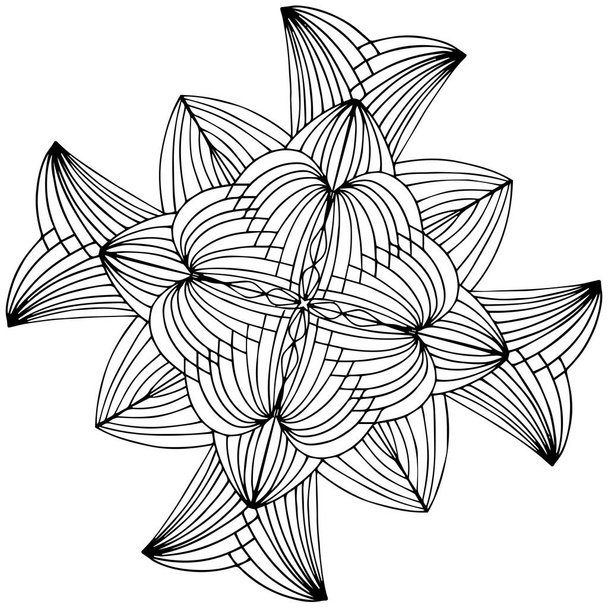 Mirror pattern, repeating lines. Star, flower or snowflake. Children coloring, drawing. Black and white snowflake. - Photo, Image