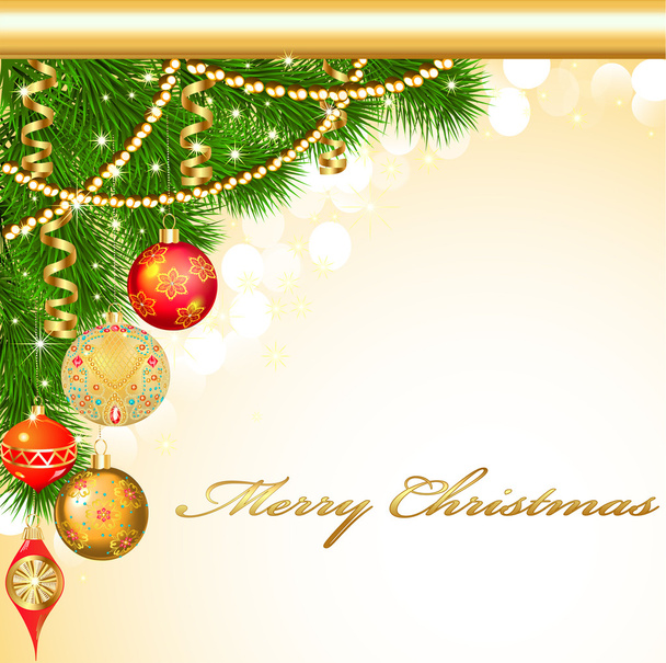 background Christmas with decorative balls and fir branches - Vetor, Imagem