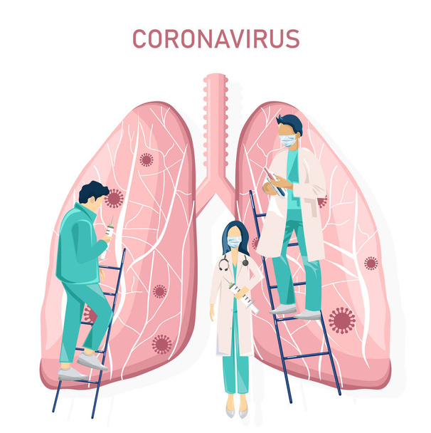 Corona virus lungs effect research. Doctor analyzing data. Medical clinique laboratory Vector illustration - Vektori, kuva
