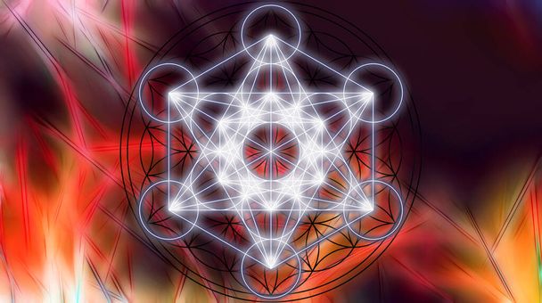 Merkaba on abstract color background. Sacred geometry - Photo, Image
