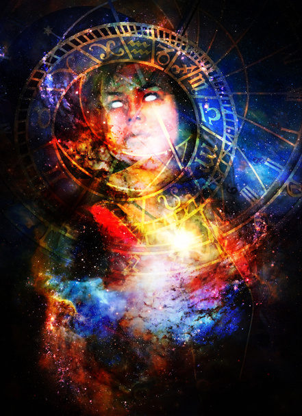 Goddess Woman in Cosmic space and zodiac - Photo, Image