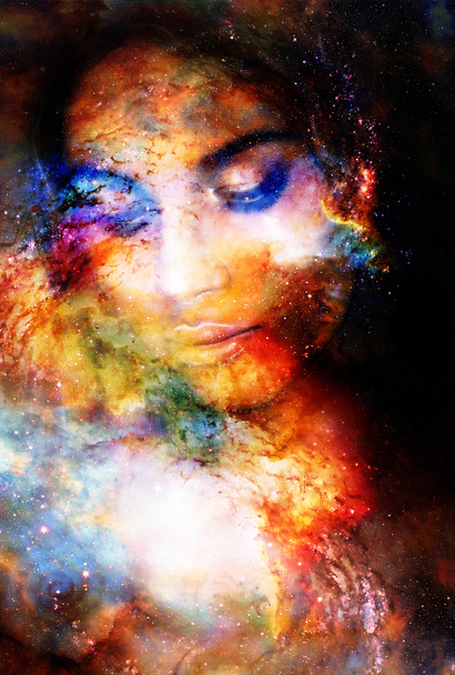 Mujer Diosa en el Espacio Cósmico. Fondo cósmico espacial
 - Foto, imagen
