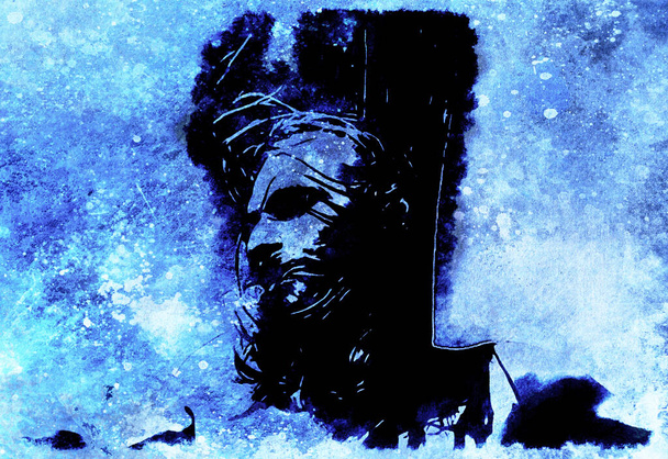 Çarmıhtaki İsa, avanrgard 'ın grafik stilize edilmiş hali. Kış etkisi - Fotoğraf, Görsel