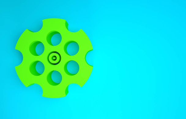 Green Revolver cylinder icon isolated on blue background. Minimalism concept. 3d illustration 3D render - Photo, Image