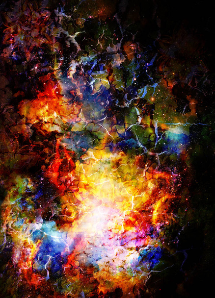 Kosmische ruimte en sterren, kleur kosmische abstracte achtergrond. Crackle effect - Foto, afbeelding