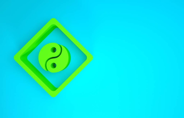 Verde Yin Yang símbolo de armonía y equilibrio icono aislado sobre fondo azul. Concepto minimalista. 3D ilustración 3D render - Foto, Imagen
