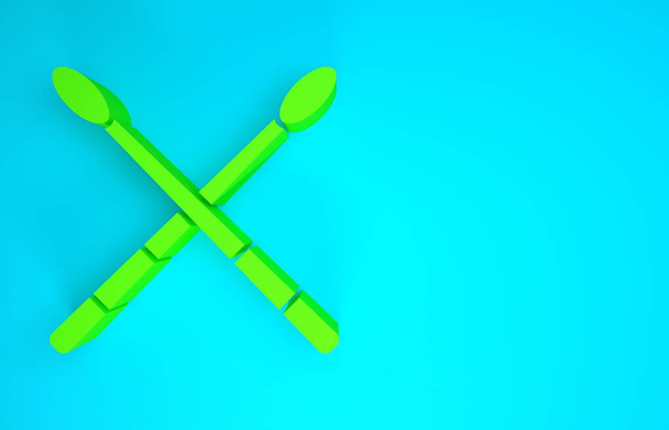Tambor verde palos icono aislado sobre fondo azul. Instrumento musical. Concepto minimalista. 3D ilustración 3D render - Foto, imagen