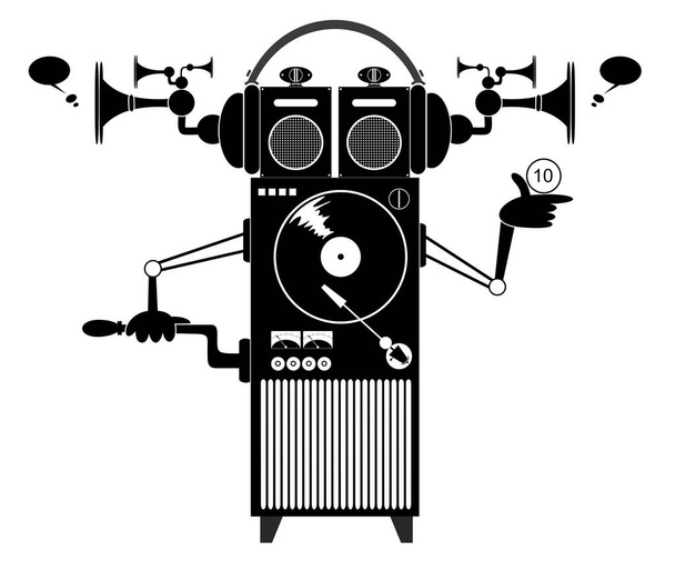Cartoon funny jukebox illustration. Funny old style jukebox with headphones black on white  - Vecteur, image