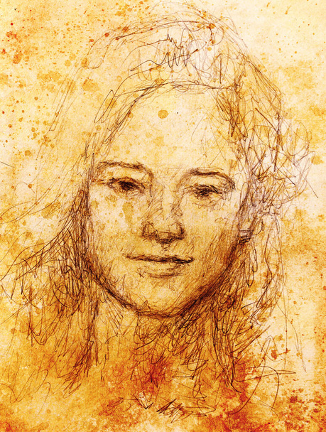 portrait de femme. dessin au crayon sur vieux papier
 - Photo, image