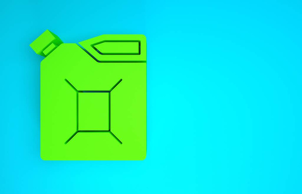 Grüner Kanister für Benzinsymbol isoliert auf blauem Hintergrund. Diesel-Ikone. Minimalismus-Konzept. 3D Illustration 3D Renderer - Foto, Bild