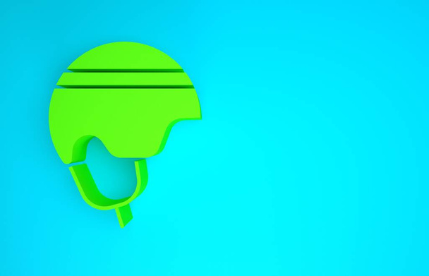 Ikona hełmu Green Hockey odizolowana na niebieskim tle. Koncepcja minimalizmu. Ilustracja 3D 3D renderowania - Zdjęcie, obraz