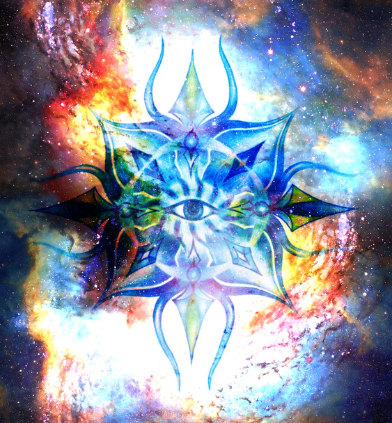Mandala ornamental en el espacio cósmico, Chakra del Tercer Ojo - Foto, imagen