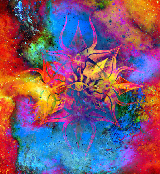 Sierlijke mandala in de kosmische ruimte, Derde Oog Chakra - Foto, afbeelding