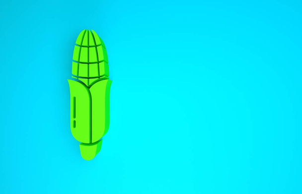 Το εικονίδιο του πράσινου καλαμποκιού απομονώνεται σε μπλε φόντο. Μινιμαλιστική έννοια. 3d απεικόνιση 3D καθιστούν - Φωτογραφία, εικόνα
