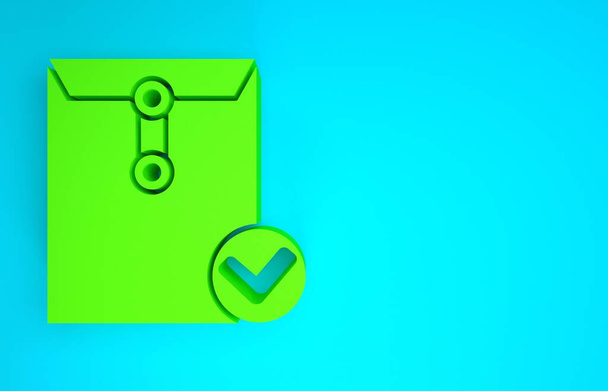 Enveloppe verte et cochez l'icône isolée sur fond bleu. Livraison par e-mail réussie, confirmation de livraison par e-mail. Concept de minimalisme. Illustration 3D rendu 3D
 - Photo, image