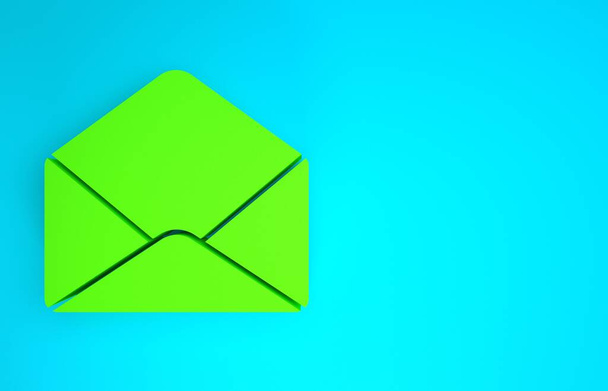 Icône de l'enveloppe verte isolée sur fond bleu. Message électronique symbole de lettre. Concept de minimalisme. Illustration 3D rendu 3D - Photo, image