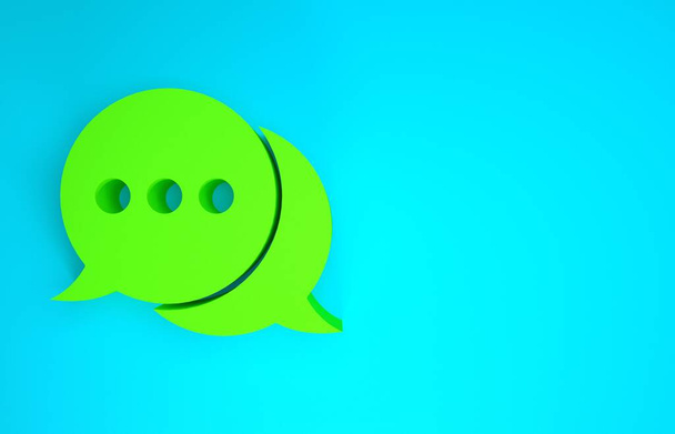 Green Speech icono de la burbuja de chat aislado en el fondo azul. Icono del mensaje. Comunicación o comentario símbolo de chat. Concepto minimalista. 3D ilustración 3D render - Foto, imagen