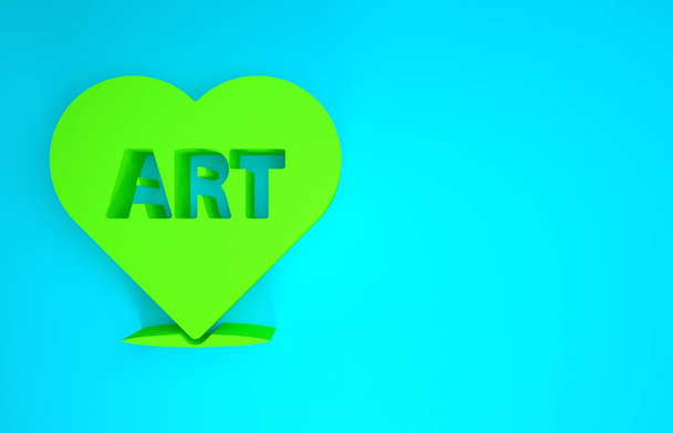 Πράσινη καρδιά με κείμενο τέχνη εικονίδιο απομονώνονται σε μπλε φόντο. Μινιμαλιστική έννοια. 3d απεικόνιση 3D καθιστούν - Φωτογραφία, εικόνα