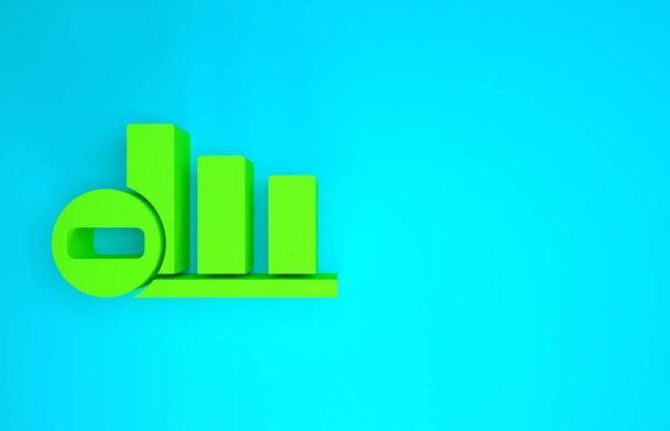 Green Pie Diagramm Infografik Symbol isoliert auf blauem Hintergrund. Diagrammdiagramm-Zeichen. Minimalismus-Konzept. 3D Illustration 3D Renderer - Foto, Bild