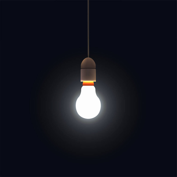 Vector incandescent lamp on dark background. Vector illustration. - Vector, Image