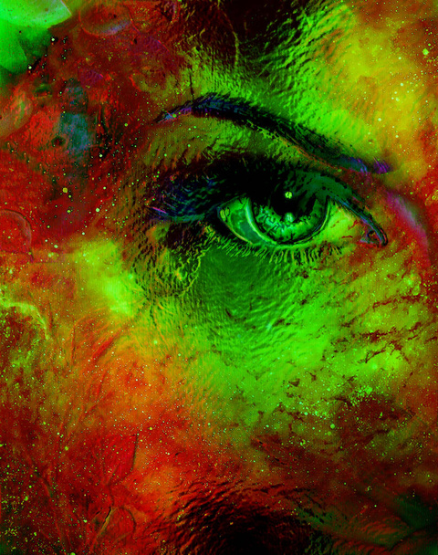 Ojo de mujer en fondo cósmico. Pintura y diseño gráfico
 - Foto, imagen
