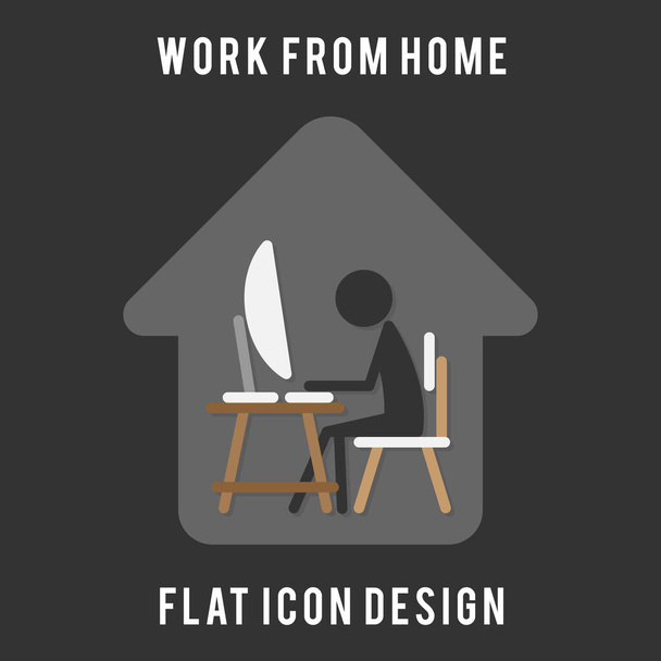 work from home. work at home. working time. office at home. flat icon design. - Vector, Image