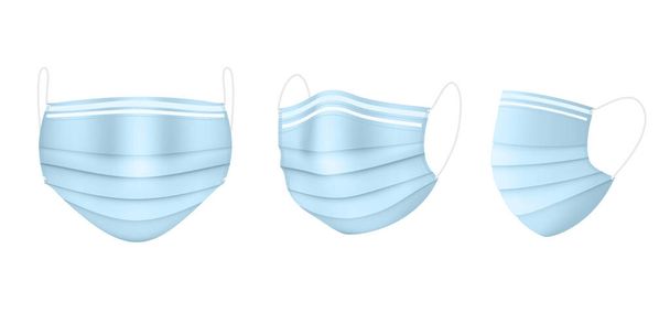 Blaue medizinische Maske in drei Projektionen. Virenschutz. Vektor EPS10 - Vektor, Bild