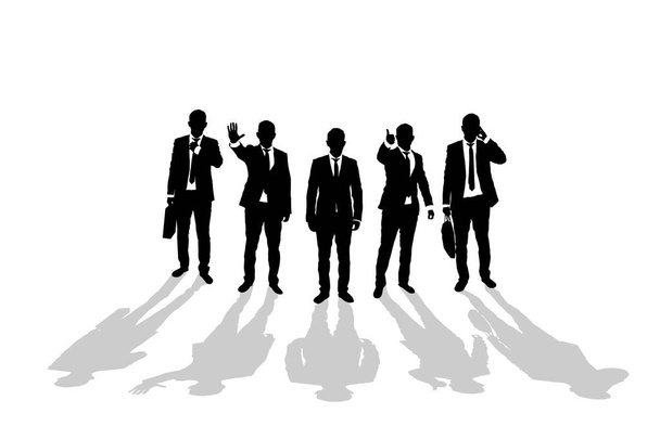Különböző üzletember sziluettek felett fehér háttér - Vektor, kép