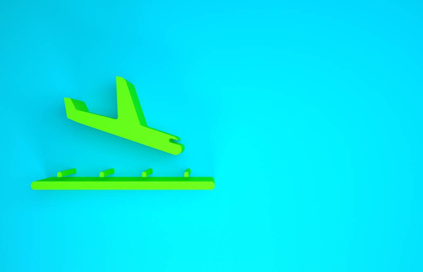 Green Plane landing icon isolated on blue background. Airplane transport symbol. Minimalism concept. 3d illustration 3D render - Foto, Imagem