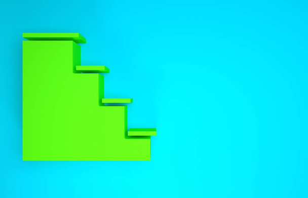 青の背景に隔離された緑の階段のアイコン。最小限の概念。3Dイラスト3Dレンダリング - 写真・画像