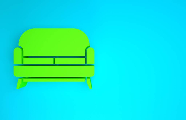 Zöld kanapé ikon elszigetelt kék háttérrel. Minimalizmus koncepció. 3d illusztráció 3D render - Fotó, kép