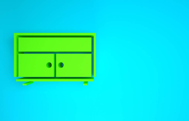 Zelená truhla zásuvky ikona izolované na modrém pozadí. Minimalismus. 3D ilustrace 3D vykreslení - Fotografie, Obrázek