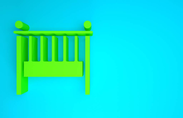Green Baby crib cradle bed icon isolated on blue background. Minimalism concept. 3d illustration 3D render - Photo, Image