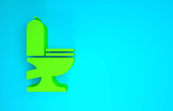 Icono de inodoro verde aislado sobre fondo azul. Concepto minimalista. 3D ilustración 3D render - Foto, Imagen