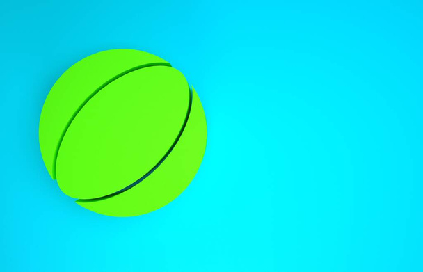 緑のビーチボールのアイコンは青の背景に隔離された。最小限の概念。3Dイラスト3Dレンダリング - 写真・画像