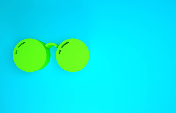 Ícone de óculos verdes isolado no fundo azul. Símbolo de quadro de óculos. Conceito de minimalismo. 3D ilustração 3D render - Foto, Imagem