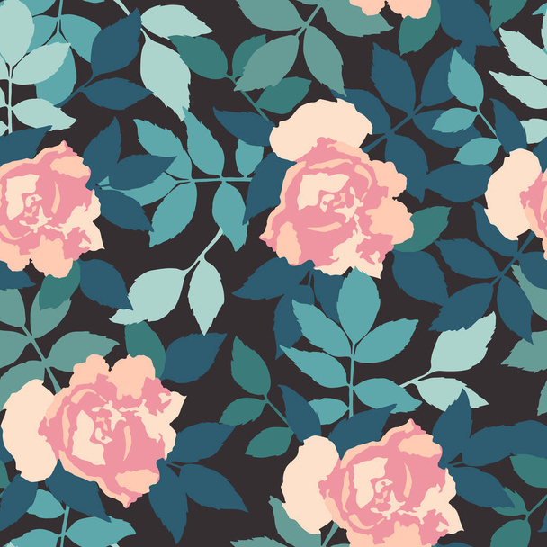 Hand drawn pink roses, vector seamless pattern. Background for web pages, wedding, save the date invitations and cards, fabric texture. - Vecteur, image