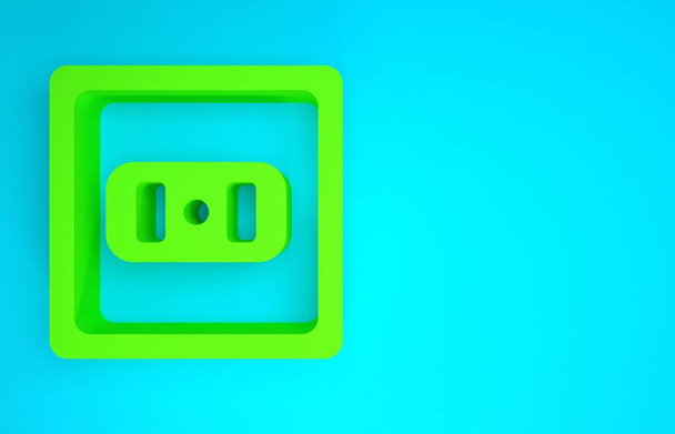 Πράσινο εικονίδιο ηλεκτρικής εξόδου απομονωμένο σε μπλε φόντο. Υποδοχή ρεύματος. Το σύμβολο της Ροζέτας. Μινιμαλιστική έννοια. 3d απεικόνιση 3D καθιστούν - Φωτογραφία, εικόνα