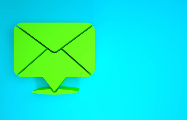 Зелений Envelope ікона ізольована на синьому фоні. Символ листа електронної пошти. Концепція мінімалізму. 3D-рендеринг - Фото, зображення