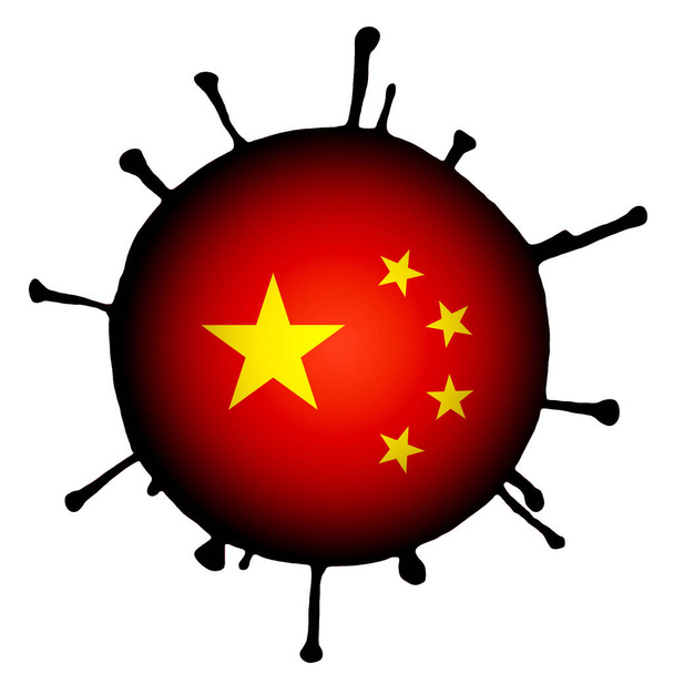 illust de un coronavirus, bacteria con la bandera de China en el centro, sobre un fondo aislado blanco
. - Foto, Imagen