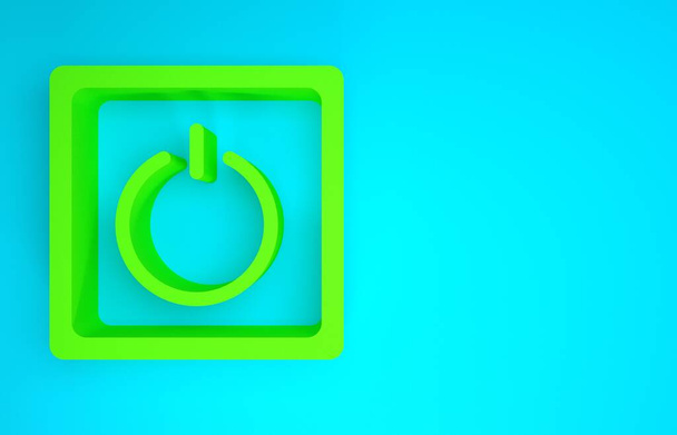 Green Electric lichtschakelaar pictogram geïsoleerd op blauwe achtergrond. Aan en uit pictogram. Dimmerlampje. Begrip energiebesparing. Minimalisme concept. 3d illustratie 3D renderen - Foto, afbeelding
