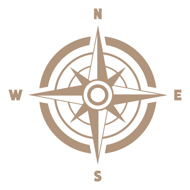 Vektor-Kompass flaches Symbol mit Nord-, Süd-, Ost- und Westanzeige. Navigationsdarstellung isoliert auf weiß - Vektor, Bild
