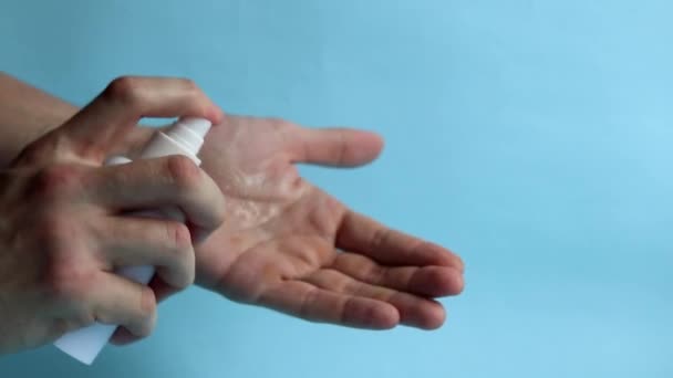 A person uses an antiseptic to clean and disinfect hands. Prevention of viruses, Coronavirus. Hygiene concept hand detail. Purity. - Video