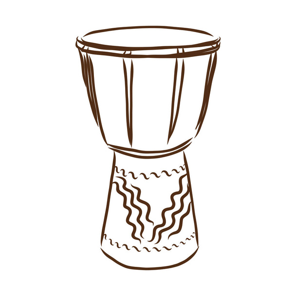 Drum μουσικό όργανο διάνυσμα σκίτσο εικονίδιο. Μεμονωμένο σύμβολο μουσικού οργάνου τύπου κρουστών εθνοτικής ή λαϊκής κόνγκα ή jembe και δερμάτινο τύμπανο χεριού τιμπάνι για μουσική συναυλία ή σχεδιασμό φεστιβάλ - Διάνυσμα, εικόνα