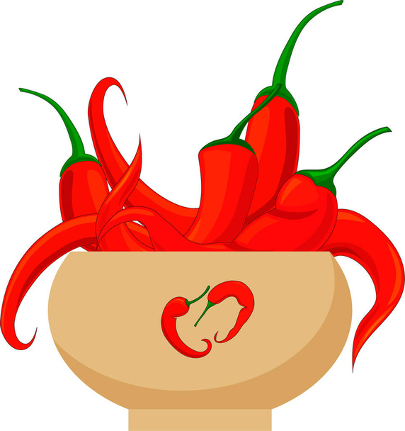 Ochre miska z czerwonym gorącym pieprzem chili - Wektor, obraz