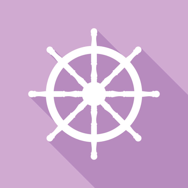 Schiffsradzeichen. Weiße Ikone mit langem Schatten auf violettem Hintergrund. - Vektor, Bild